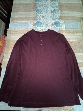 L.L. Bean Men's Henley Shirt, Long-Sleeve, Burgundy Heather, TraditionalFit, XXL